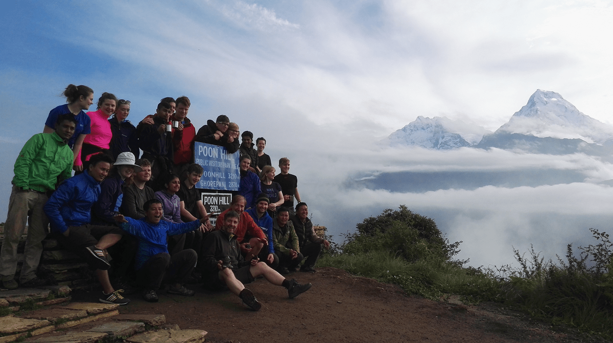 The view from Poon Hill in the Himalayan mountains in Nepal on a VoluntEars trip