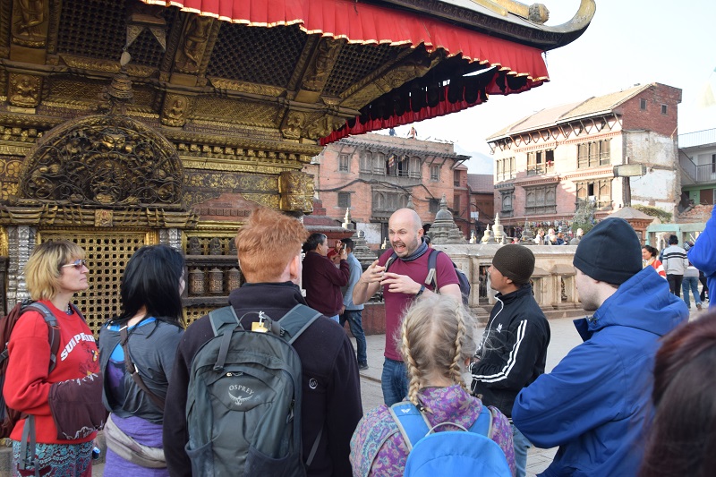 VoluntEars interpreter at the Monkey Temple in Kathmandu, Nepal