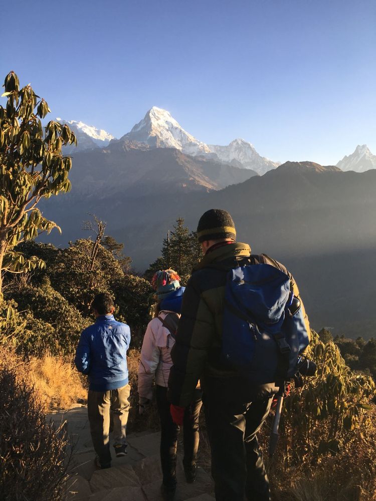 Trekking in the Himalayan mountains on a Nepal trip with VoluntEars