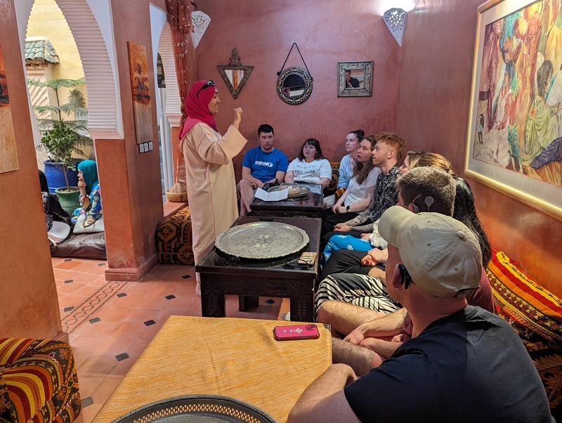 Fatima teaching Moroccan Sign Language to the VoluntEars group in Morocco