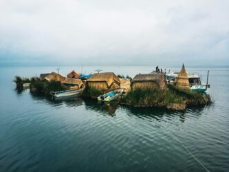 A tiny floating island in Lake Titicaca in Peru