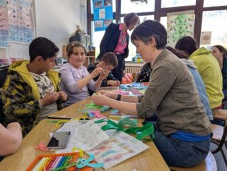 Volunteers doing activities with deaf students in Montenegro