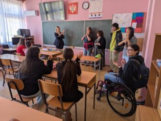 Volunteers teaching BSL and learning Montenegrin Sign Language in Kotor